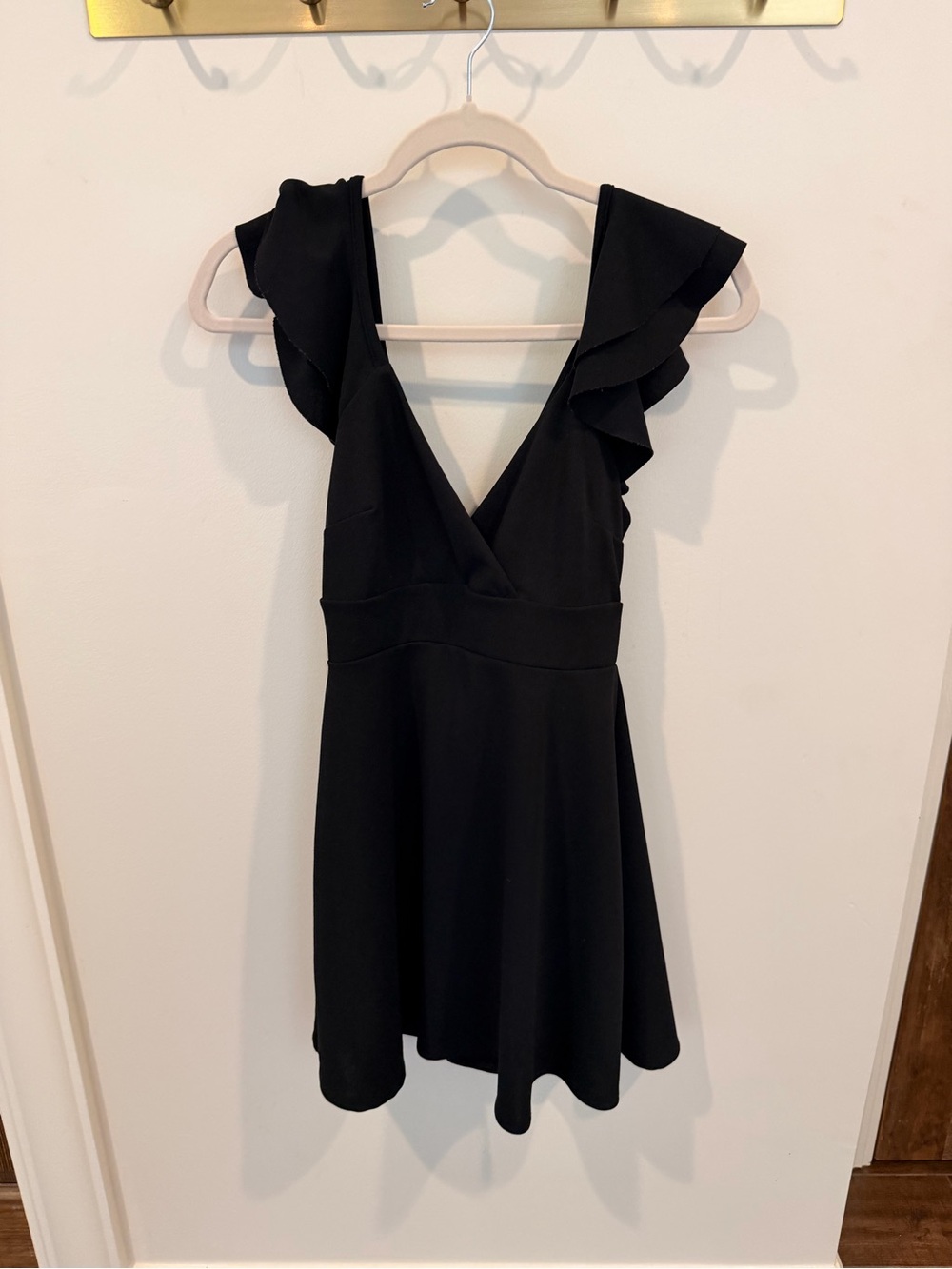 Altar'd State Black Flutter Sleeve V-Neck Mini Dress